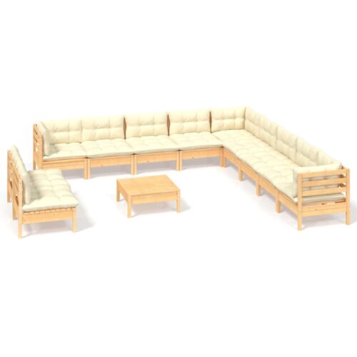 12-Piece Garden Lounge Set with Cream Cushions Pine Wood Outdoor Patio Furniture