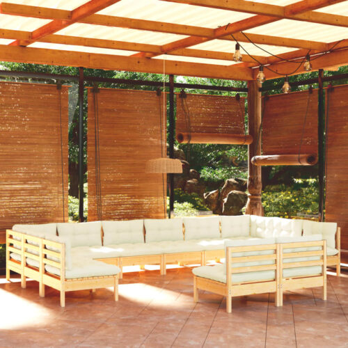 12-Piece Garden Lounge Set with Cream Cushions Pine Wood Outdoor Patio Furniture - Image 2
