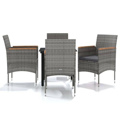 5-Piece Outdoor Dining Set with Cushions Grey Black
