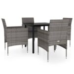 5-Piece Garden Dining Set with Cushions Grey Black