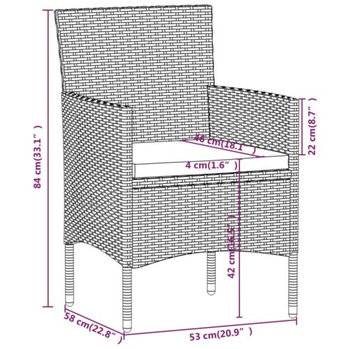 5-Piece Garden Dining Set with Cushions Grey Black - Image 7
