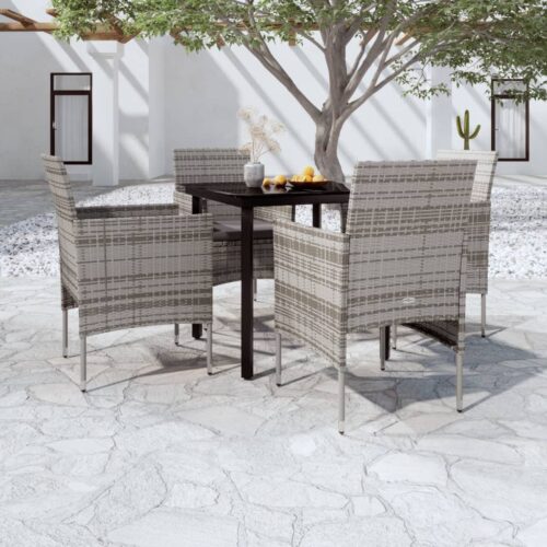 5-Piece Garden Dining Set with Cushions Grey Black - Image 9