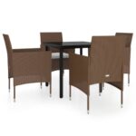 5-Piece Garden Dining Set with Cushions Brown Black
