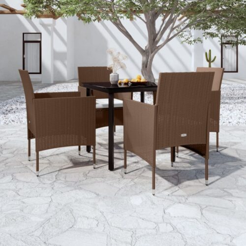 5-Piece Garden Dining Set with Cushions Brown Black - Image 9