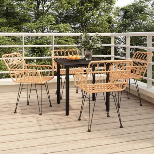 5-Piece Garden Dining Set Poly Rattan Wicker Outdoor Patio Furniture - Image 12