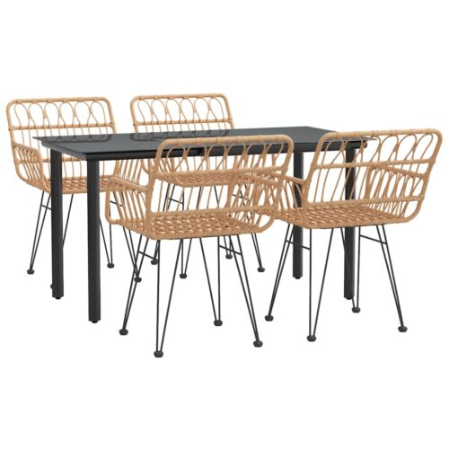 5-Piece Garden Dining Set Poly Rattan Wicker Outdoor Patio Furniture - Image 3