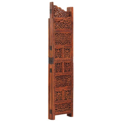 Hand carved 4-Panel Room Divider Brown 160x165cm Solid Mango Wood - Image 2