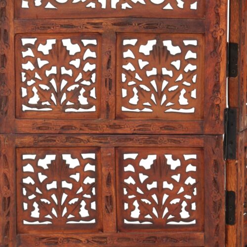 Hand carved 4-Panel Room Divider Brown 160x165cm Solid Mango Wood - Image 4