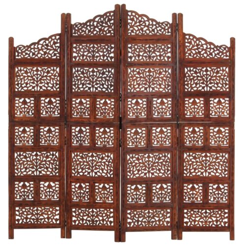 Hand carved 4-Panel Room Divider Brown 160x165cm Solid Mango Wood - Image 6