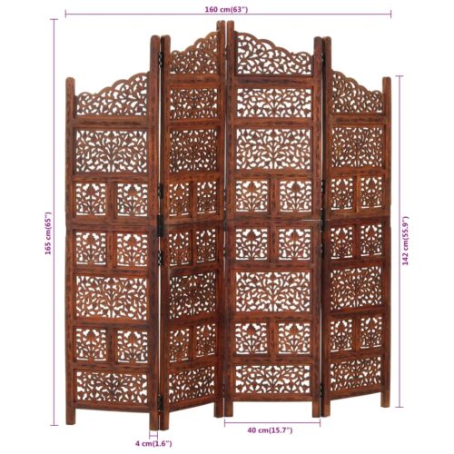 Hand carved 4-Panel Room Divider Brown 160x165cm Solid Mango Wood - Image 7