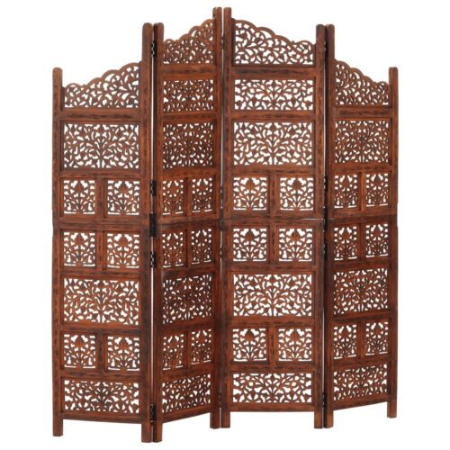 Hand carved 4-Panel Room Divider Brown 160x165cm Solid Mango Wood - Image 8