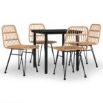 5-Piece Garden Dining Set Poly Rattan Wicker Outdoor Patio Furniture