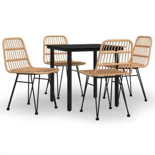 5-Piece Garden Dining Set Poly Rattan Wicker Outdoor Patio Furniture