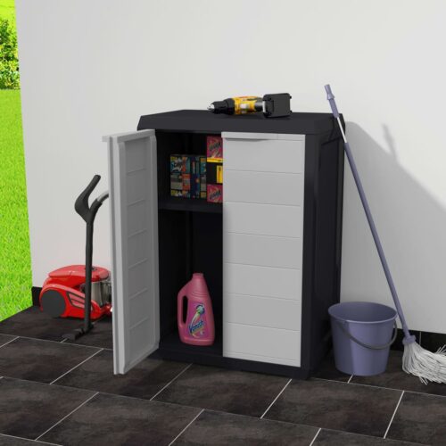 Garden Storage Cabinet with 1 Shelf Black Grey - Image 2
