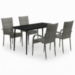 5-Piece Garden Dining Set Grey Black