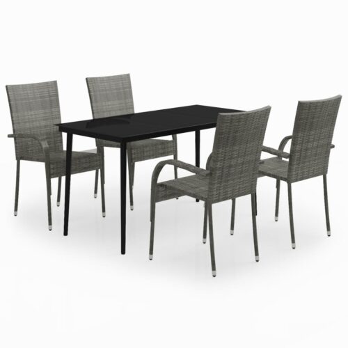 5-Piece Garden Dining Set Grey Black