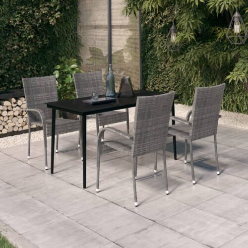 5-Piece Garden Dining Set Grey Black - Image 10