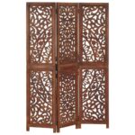 Hand carved 3-Panel Room Divider Brown 120x165cm Solid Mango Wood