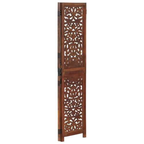 Hand carved 3-Panel Room Divider Brown 120x165cm Solid Mango Wood - Image 2