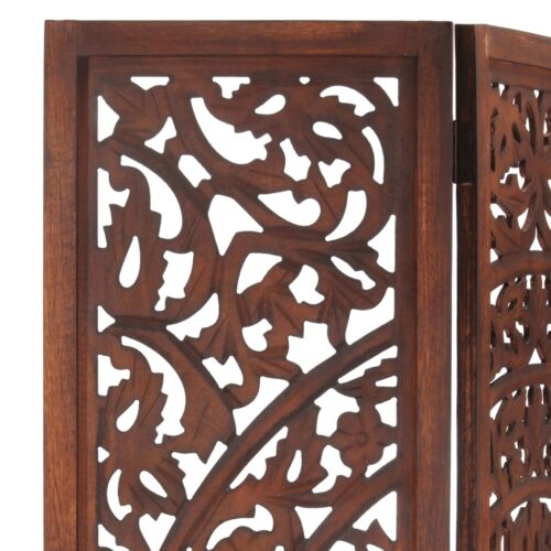 Hand carved 3-Panel Room Divider Brown 120x165cm Solid Mango Wood - Image 3