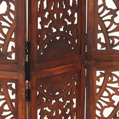 Hand carved 3-Panel Room Divider Brown 120x165cm Solid Mango Wood - Image 4