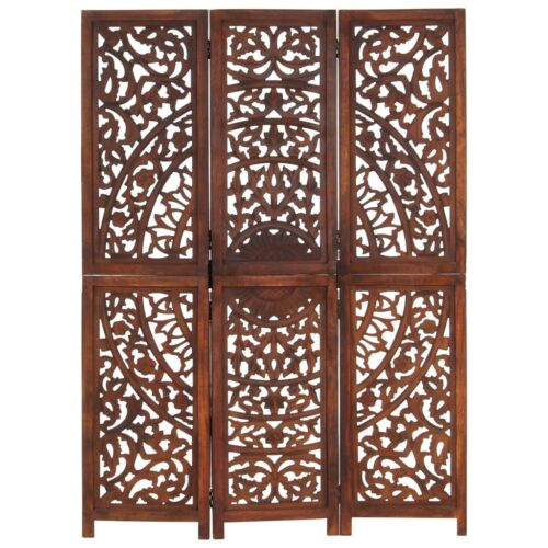 Hand carved 3-Panel Room Divider Brown 120x165cm Solid Mango Wood - Image 6