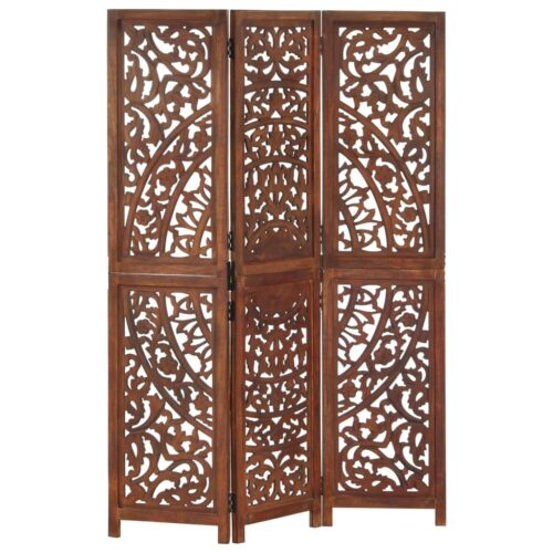 Hand carved 3-Panel Room Divider Brown 120x165cm Solid Mango Wood - Image 8