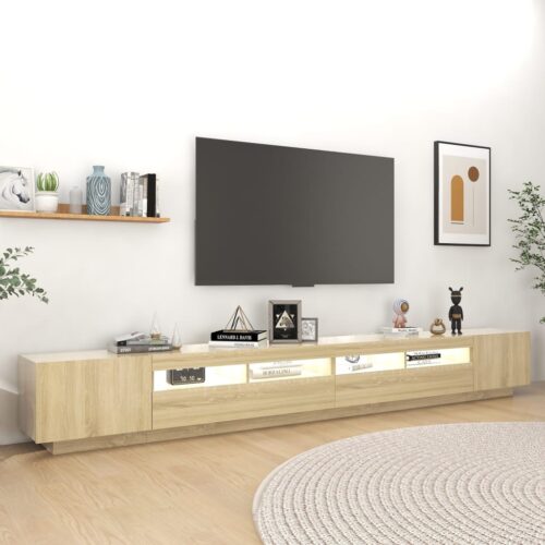 TV Cabinet with LED Lights Sonoma Oak 300x35x40cm - Image 3