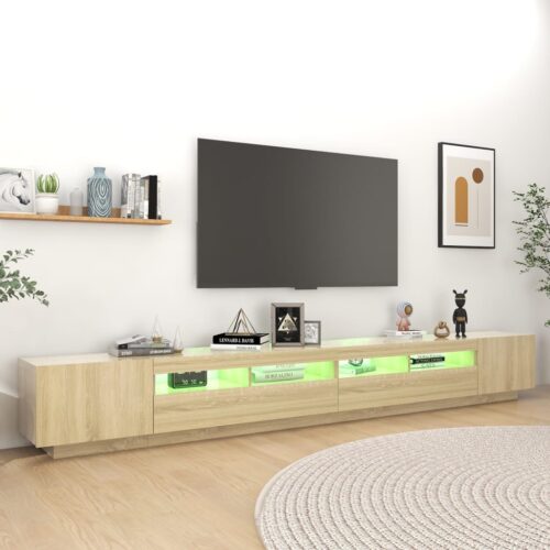 TV Cabinet with LED Lights Sonoma Oak 300x35x40cm - Image 5