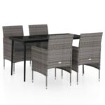 5-Piece Garden Dining Set with Cushions Grey Black