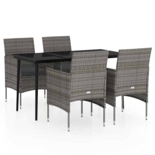 5-Piece Garden Dining Set with Cushions Grey Black