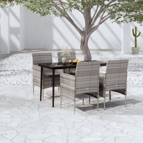 5-Piece Garden Dining Set with Cushions Grey Black - Image 9