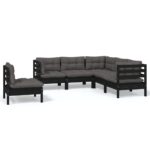 5-Piece Garden Lounge Set with Cushions Black Pine Wood Outdoor Patio Furniture
