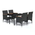 5-Piece Garden Dining Set with Cushions Black