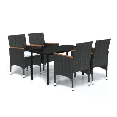 5-Piece Garden Dining Set with Cushions Black