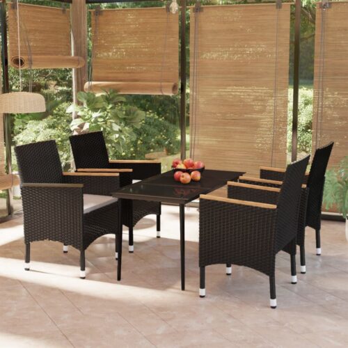 5-Piece Garden Dining Set with Cushions Black - Image 9