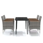 5-Piece Outdoor Dining Set with Cushions Grey Black