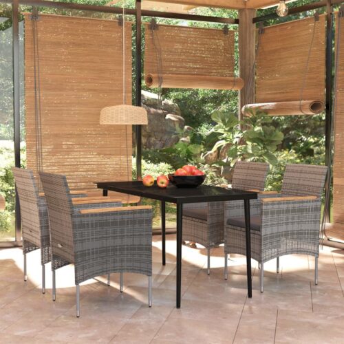 5-Piece Outdoor Dining Set with Cushions Grey Black - Image 9