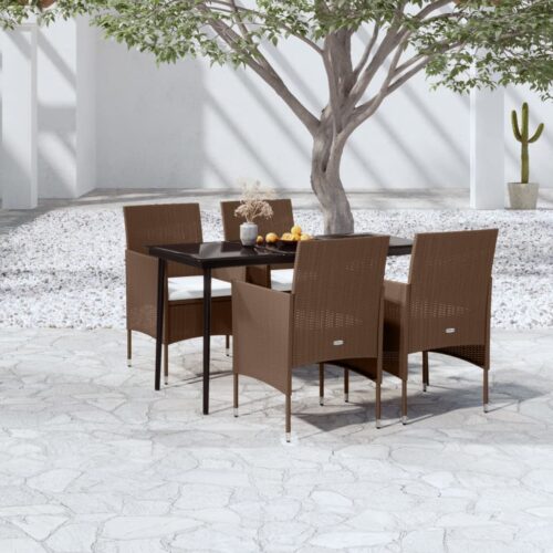 5-Piece Garden Dining Set with Cushions Brown Black - Image 9