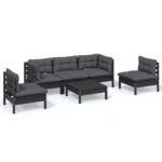 6-Piece Garden Lounge Set with Cushions Pine Wood Outdoor Patio Furniture