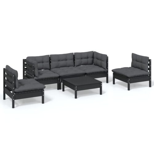 6-Piece Garden Lounge Set with Cushions Pine Wood Outdoor Patio Furniture
