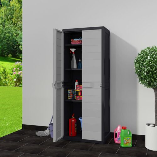 Garden Storage Cabinet with 3 Shelves Black Grey - Image 2