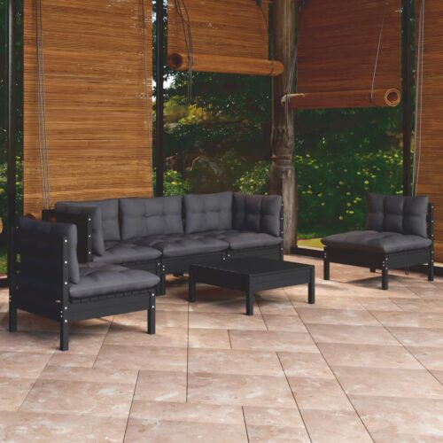 6-Piece Garden Lounge Set with Cushions Pine Wood Outdoor Patio Furniture - Image 11