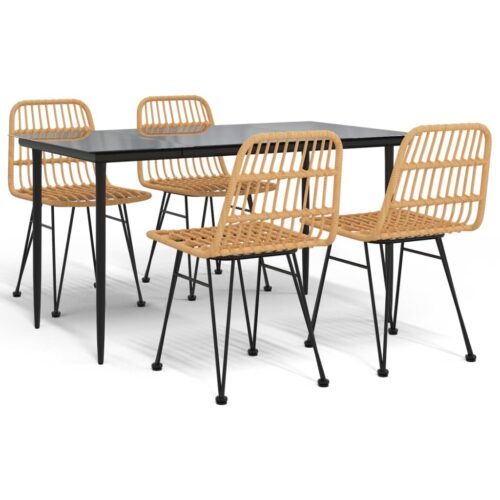 5-Piece Garden Dining Set Poly Rattan Wicker Outdoor Patio Furniture