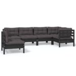 6-Piece Garden Lounge Set with Cushions Black Pine Wood Outdoor Patio Furniture