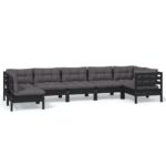 7-Piece Garden Lounge Set with Cushions Black Pine Wood Outdoor Patio Furniture