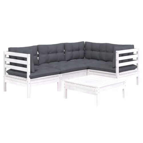 5-Piece Garden Lounge Set with Cushions White Pine Wood Outdoor Patio Furniture - Image 8