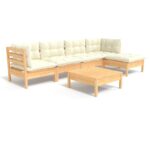 6-Piece Garden Lounge Set with Cream Cushions Pine Wood Outdoor Patio Furniture