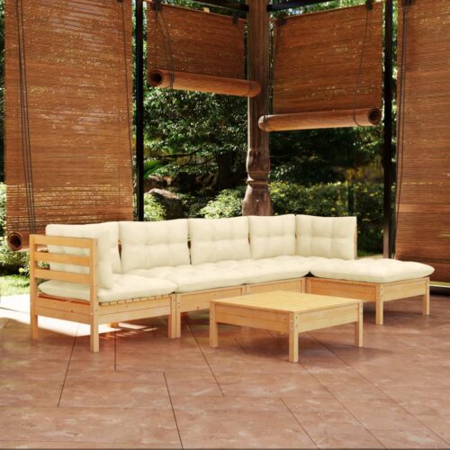 6-Piece Garden Lounge Set with Cream Cushions Pine Wood Outdoor Patio Furniture - Image 9