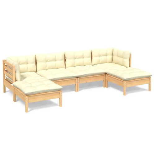 6-Piece Garden Lounge Set with Cream Cushions Pine Wood Outdoor Patio Furniture